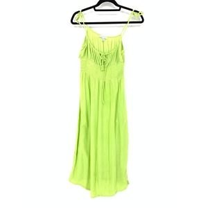 Topshop Women's Size 8-10 Tie-Up Straps Smocked Panel Sheer Midi Dress Green